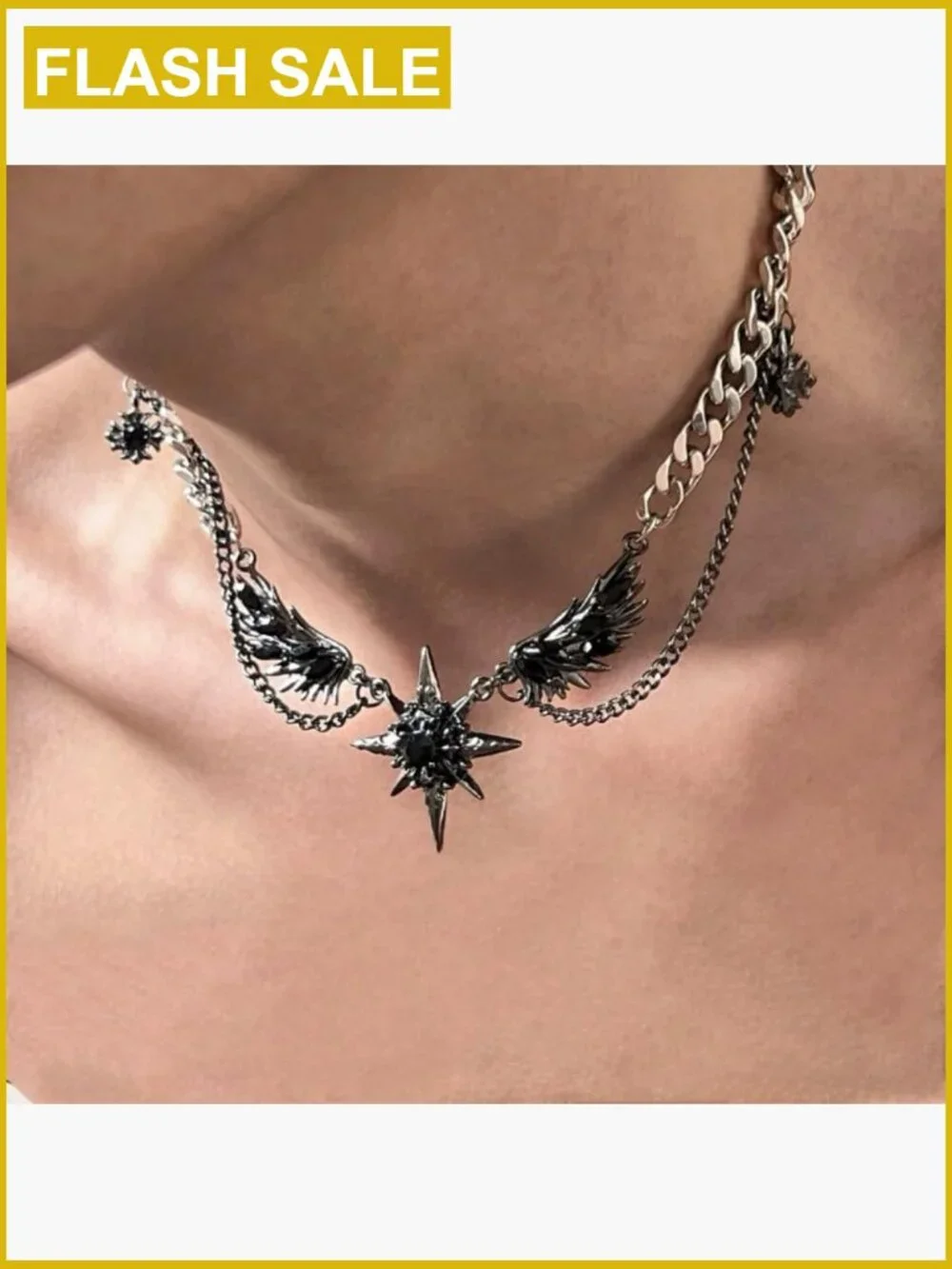 Layered Star Pendant Gothic Choker Necklace - Stainless Steel Punk Hip Hop